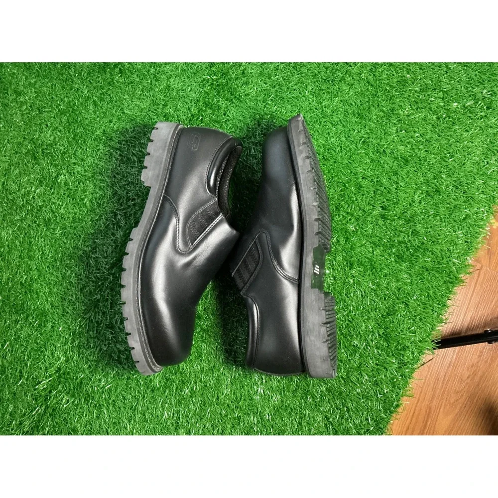 Skechers Relaxed Fit Slip Resistant Black Leather Work Shoes Mens 10 Wide 77048W